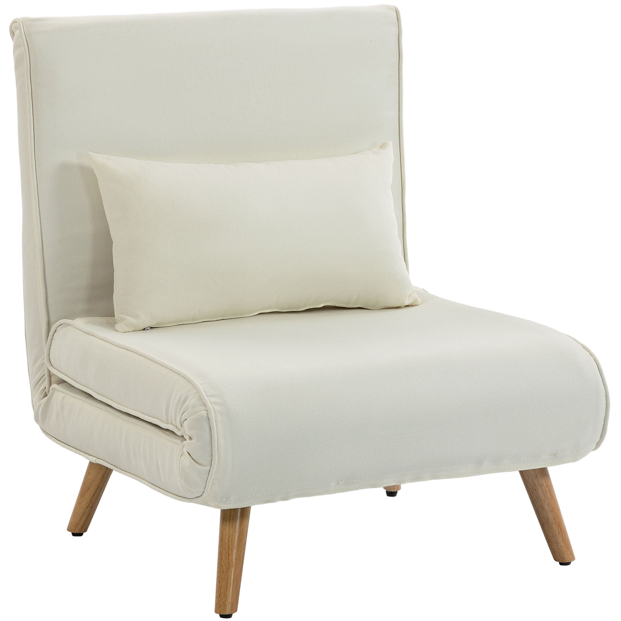 3-in-1 convertible chair bed, single sleeper sofa, 5-position adjustable backrest, fabric with cushion, cream