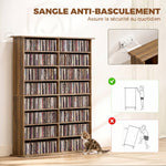 Rangements pour CD et DVD avec 16 compartiments et 12 étagères réglables capacité max. 720 CD/396 DVD et Blu-ray noyer