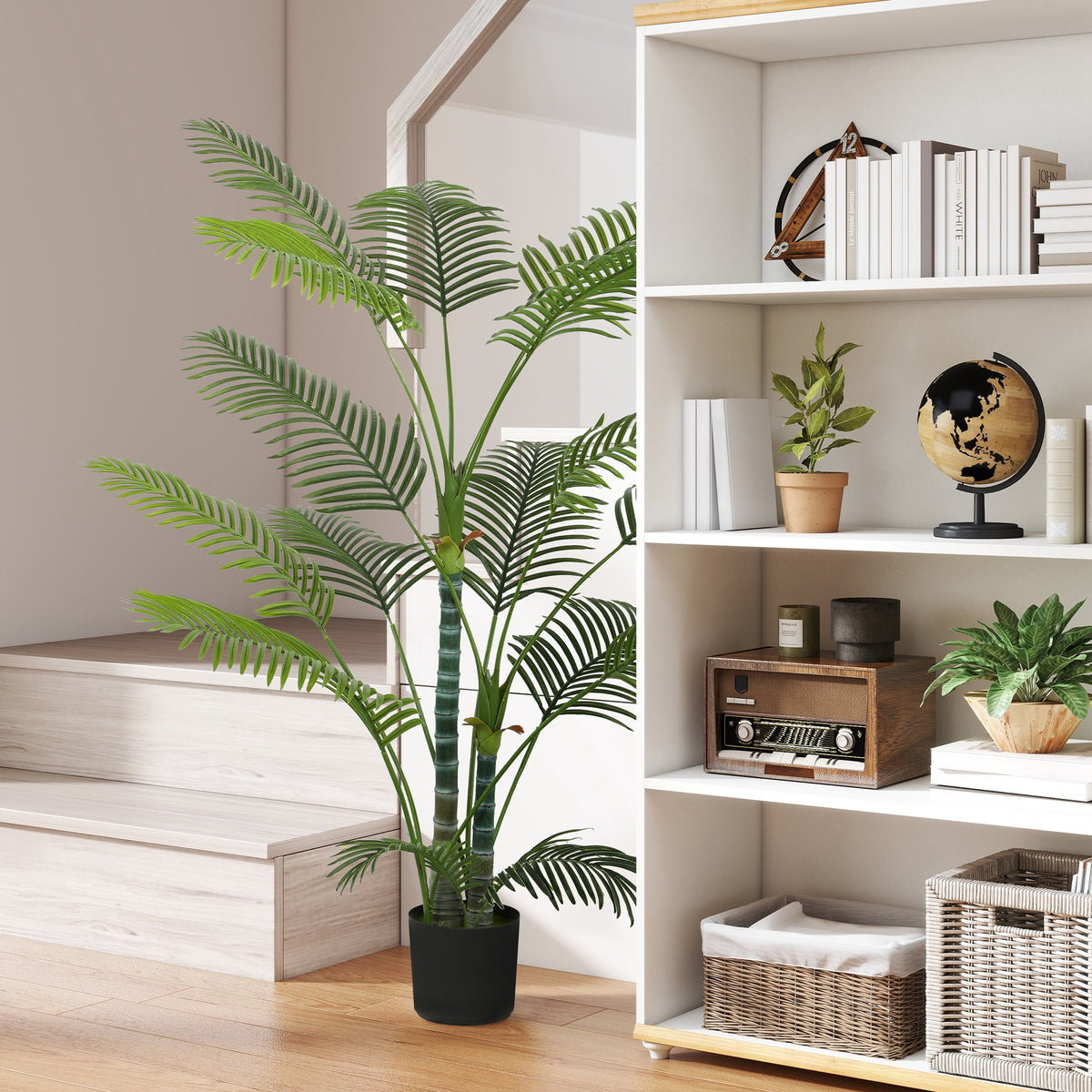 Plante artificielle intérieure 170 cm, palmier arbre artificiel avec pot en plastique et flocage, vert