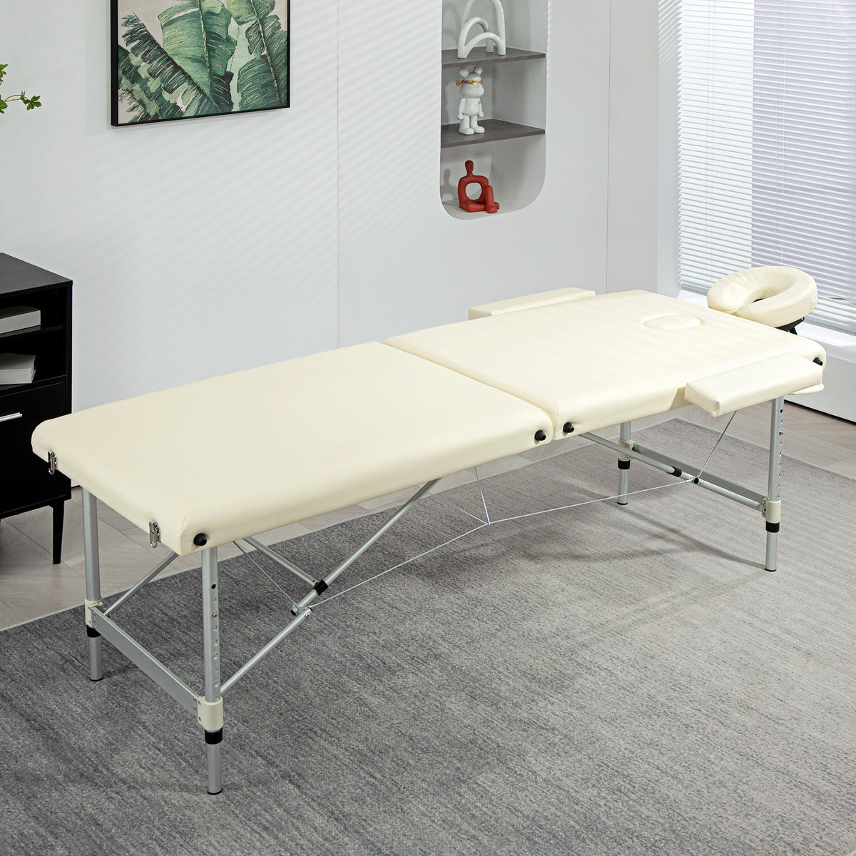 Draagbare opvouwbare massagetafel + draagtas max. belasting 225 kg in hoogte verstelbaar 210 x 90 cm crème