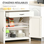 Buffet salon, meuble de rangement avec tiroir, 2 portes de grange et étagère réglable, 80 x 39,7 x 80 cm, blanc