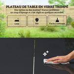Ensemble de Salle à Manger d'Extérieur 7 Pièces pour 6 Personnes, Table en Verre et Chaises avec Accoudoirs Décoratifs, Maille Résistante aux Intempéries, Noir