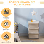 Organisateur de jouets pour enfants avec tiroirs à 3 niveaux, boîtes de rangement en plastique, 37 x 37 x 56,5 cm, crème