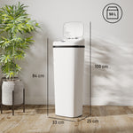 Poubelle cuisine automatique 50L en acier inoxydable, poubelle à capteur de mouvement sans contact, 33x25x84cm, blanc
