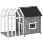 Niche pour chien extérieur en bois maison chien extérieur avec terrasse, porte à lamelles, 106 x 62,5 x 80,5 cm, gris
