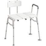 Banco de Transferencia para Bañera, Altura Ajustable en 10 Niveles, Asiento Ancho, Respaldo, Apoyabrazos, 86x60x89-101cm, Blanco