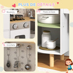 Cuisine enfant 3-8 ans jeu d'imitation avec machine à glaçons, évier mobile en acier inoxydable 84 x 34 x 89 cm blanc