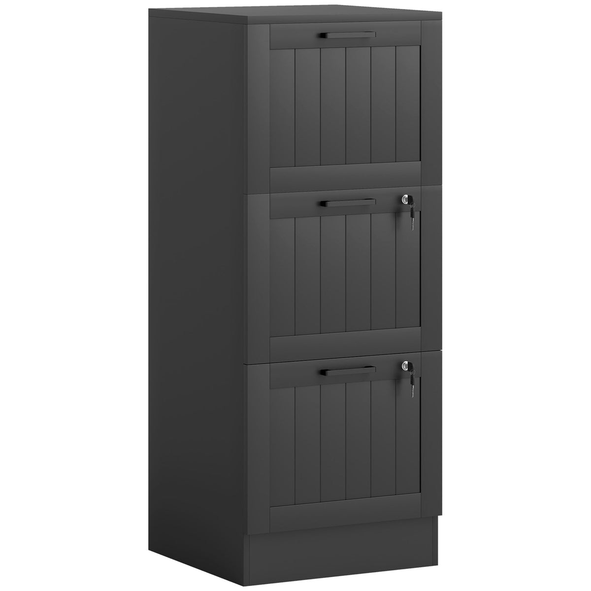 Cajonera de oficina, mueble de almacenamiento de madera con 3 cajones y cerradura, barras de suspensión ajustables, 40 x 40 x 101 cm, negro