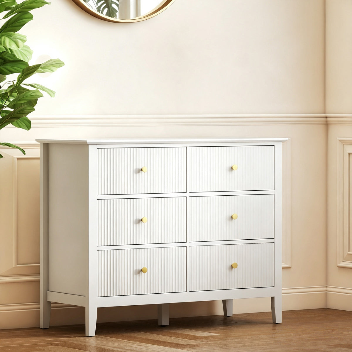 Kommode mit 6 Schubladen, Aufbewahrungsmöbel, Schubladenschrank mit gerillten Fronten, 100 x 40 x 78 cm, Weiß