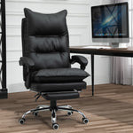 Fauteuil de bureau, chaise bureau ergonomique en similicuir avec large assise rembourrée, dossier inclinable, hauteur réglable, accoudoirs et repose-pied intégrés, charge 135 Kg, noir