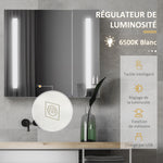 Armoire murale miroir lumineux LED salle de bain 2 portes avec 3 niveaux 70 x 15 x 65 cm blanc