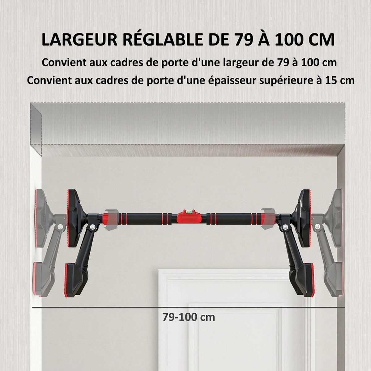 Sbarra per trazioni regolabile da 78 a 120 cm, sbarra per porta con livella integrata, struttura triangolare, fino a 225 kg, nero