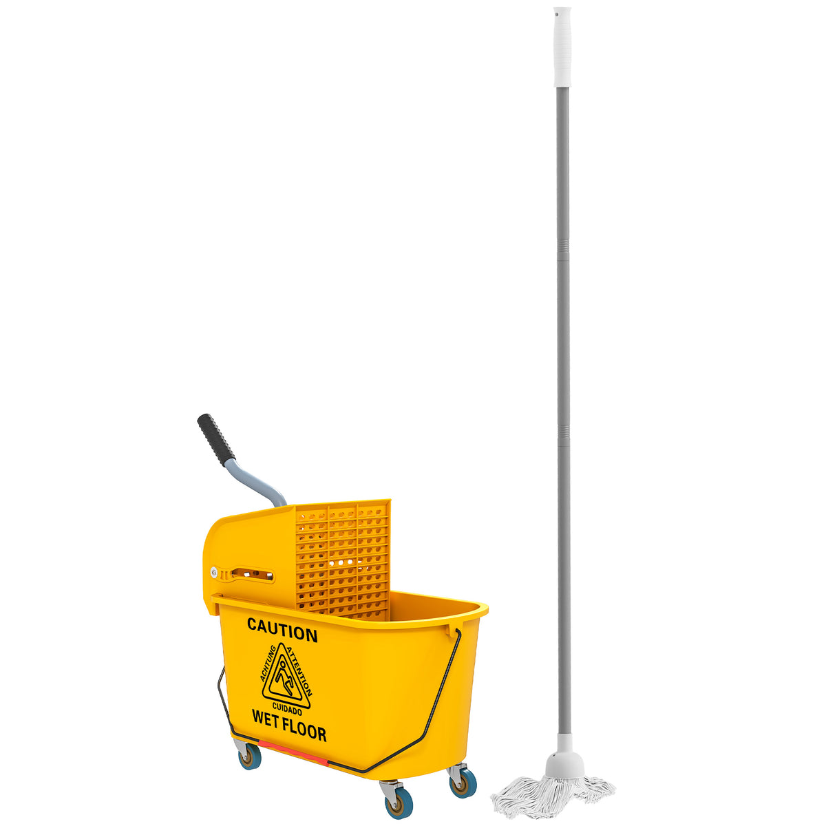 Chariot de ménage chariot de lavage essoreuse latérale seau 20 L, poignée et serpillère, 45 x 26,5 x 70 cm, jaune