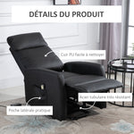 Sillón relax eléctrico reclinable con reposapiés ajustable y mando a distancia, tapizado sintético negro