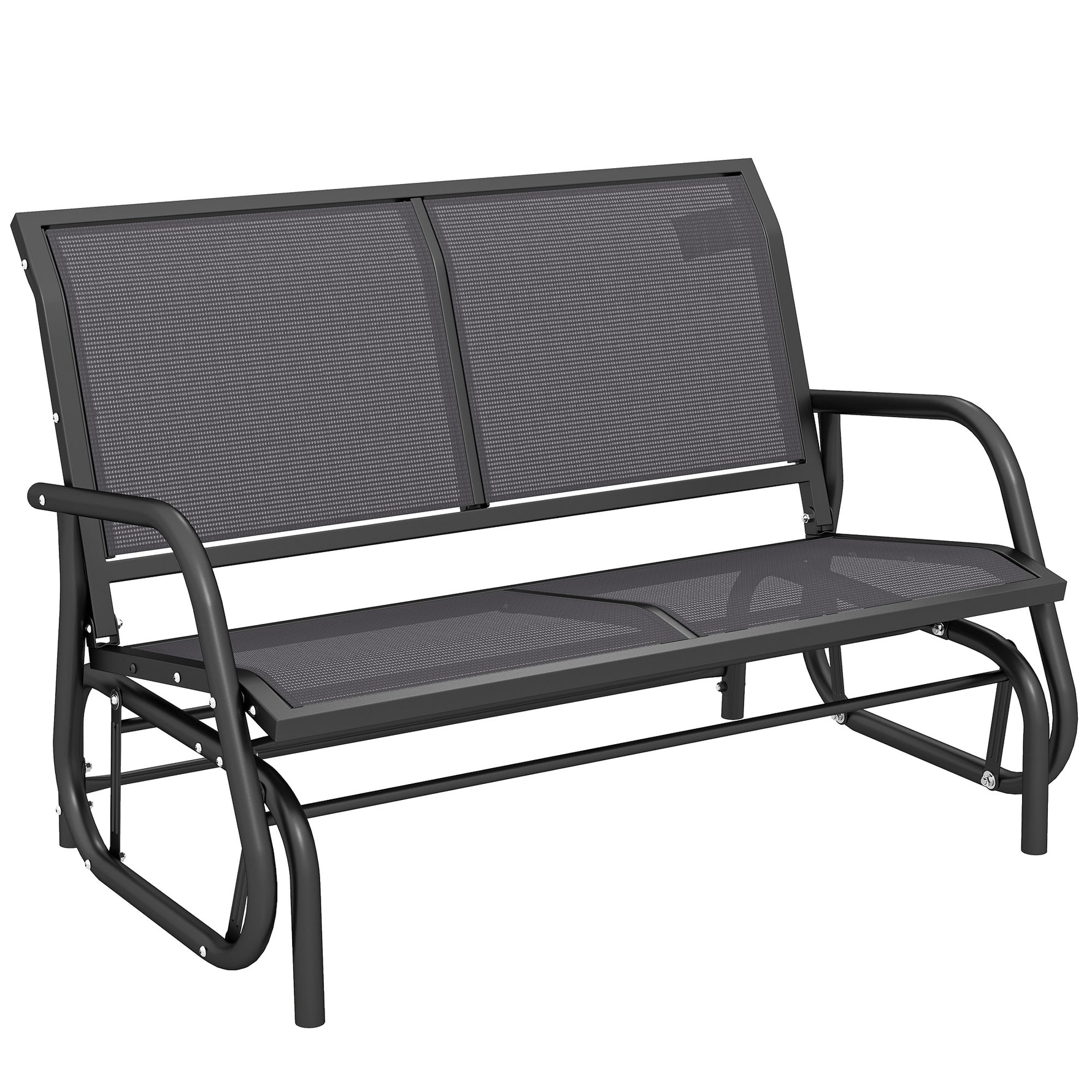 Banc à Bascule de Jardin 2 Places Design Contemporain Grand Confort accoudoirs Assise, Dossier Ergonomique Acier textilène Gris
