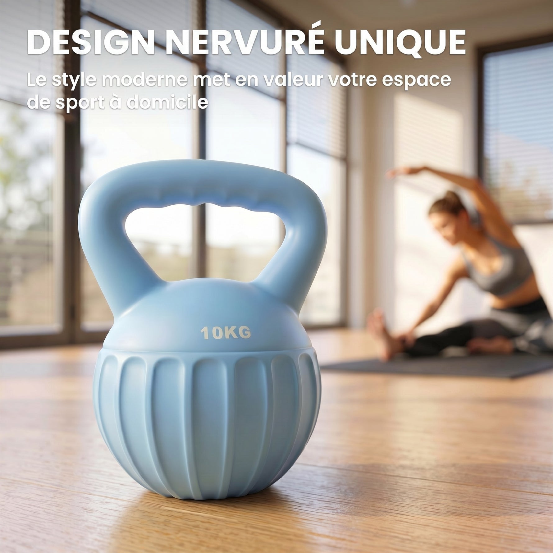 Kettlebell 10 kg, haltère avec poignée Antidérapante, haltère à boule, musculation, entraînement, pour gym, bleu