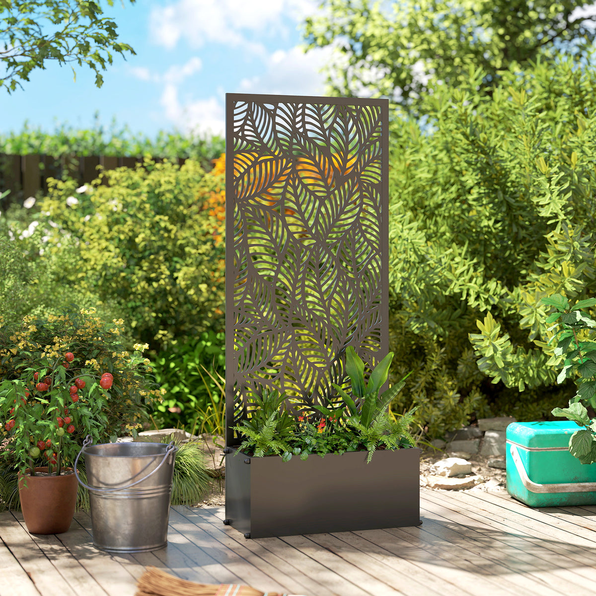 Jardinière avec treillis, bac à fleurs, avec brise-vue, pour plantes grimpantes, métal, 45 x 21,5 x 110 cm, noir-7