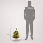 Sapin de Noël 60 cm arbre de Noël de table avec lumière LED, 141 pointes, pommes de pin et baies rouges, base en béton-2