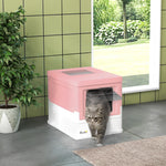 Lettiera per gatti pieghevole con doppia porta a battente e apertura superiore, paletta inclusa, 47,5 x 35,5 x 36,7 cm, rosa