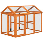 Hühnerstall aus Holz, Hühnergehege mit Drahtgitter, 140 x 88,5 x 106 cm, orange