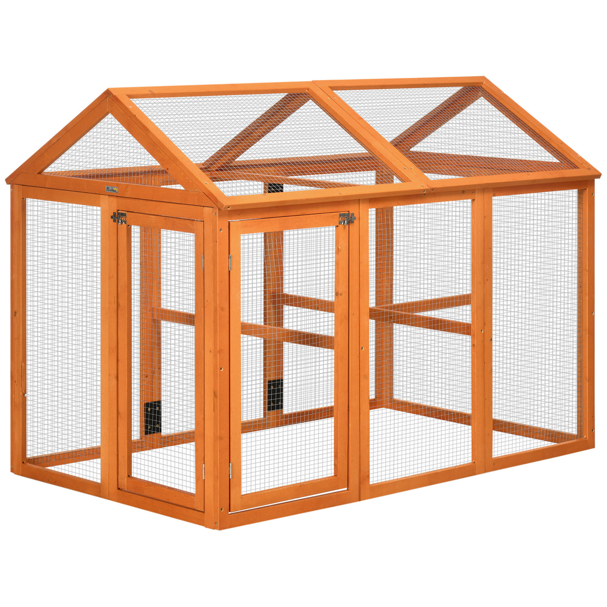 Hühnerstall aus Holz, Hühnergehege mit Drahtgitter, 140 x 88,5 x 106 cm, orange