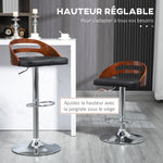 Lot de 2 tabourets de Bar Hauteur d'assise réglable pivotant 360° revêtement synthétique Noir Dossier ajouré