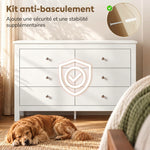 Comò a 6 cassetti, mobile contenitore con guide scorrevoli, cassettiera, stile moderno, 118 x 39,5 x 75,5 cm, bianco