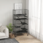 Jaula multifunción para roedores 4 plataformas 3 rampas 4 puertas dim. 80L x 52 An. x 159 Al. cm acero gris plateado negro