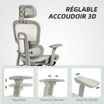 Chaise de bureau ergonomique en maille, fauteuil de bureau inclinable, accoudoirs 3D, appui-tête réglable, beige
