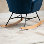 Fauteuil à Bascule, Rocking Chair, fauteuil allaitement confortable avec Structure en bois massif et métal pour Salon, Chambre, Balcon, Velours Bleu