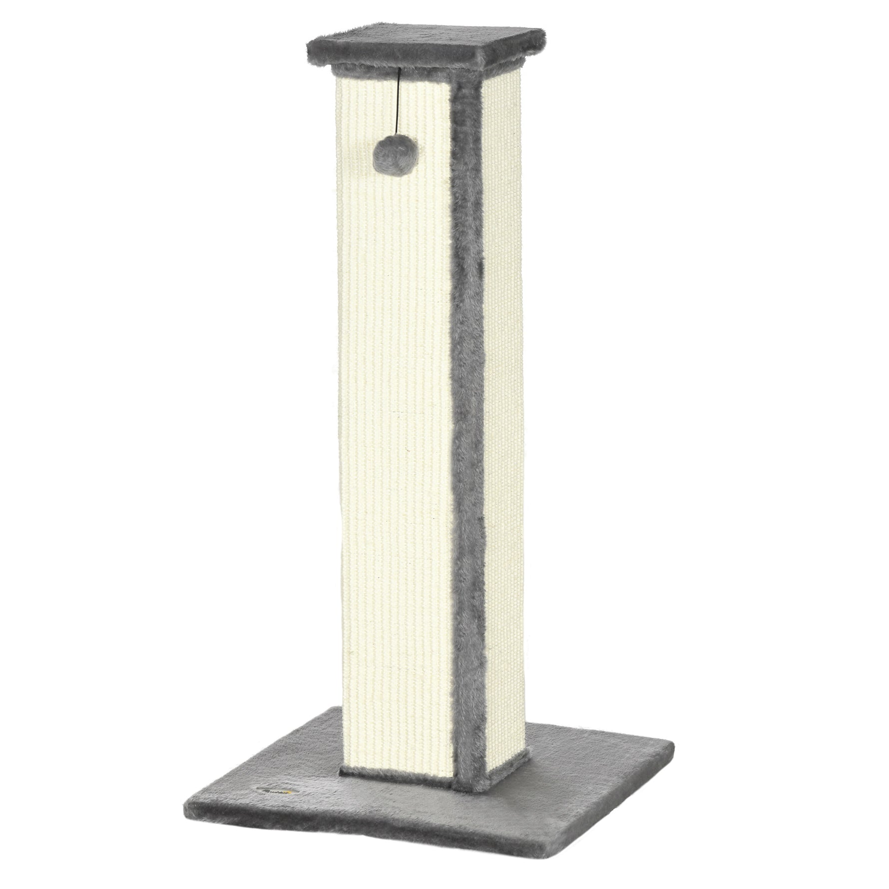 Griffoir pour chat poteau griffoir chat en sisal et peluche, boule suspendue base stable 41 x 41 x 81 cm gris et crème