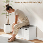 Banc chaussures entrée, banc de rangement avec 3 tiroirs amovibles et coussin rembourré en tissu aspect lin, blanc