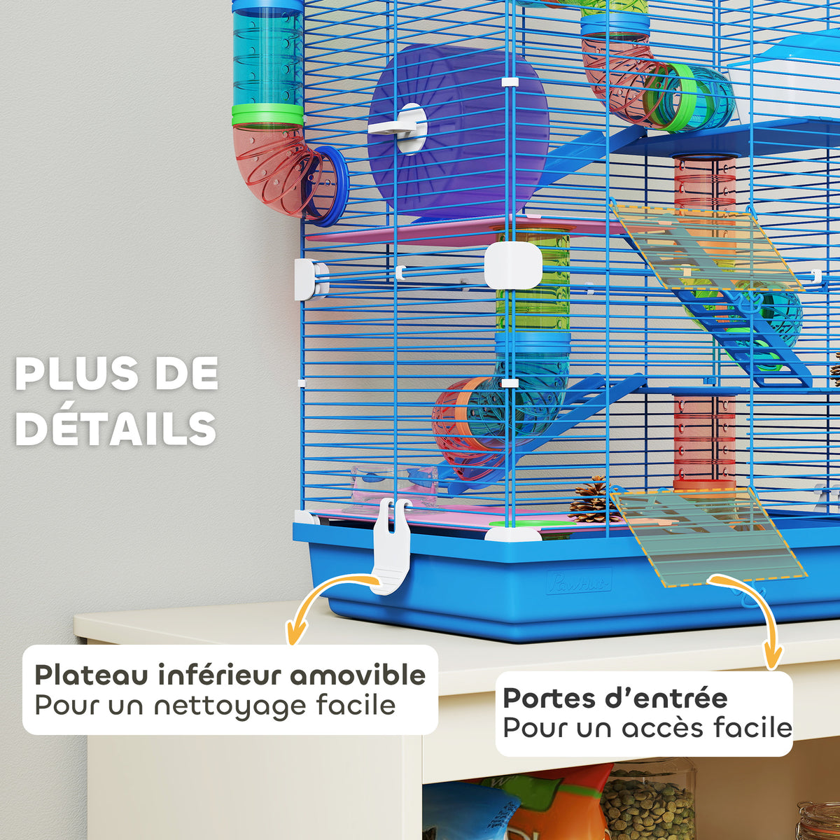 Cage pour hamster rongeur 4 étages avec tunnels mangeoire roue maison échelles 46 x 30 x 58 cm bleu