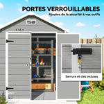 Abri de jardin en résine 2,7 m² avec plancher portes à loquet 3 fenêtre structure en aluminium 240 x 190 x 228 cm gris
