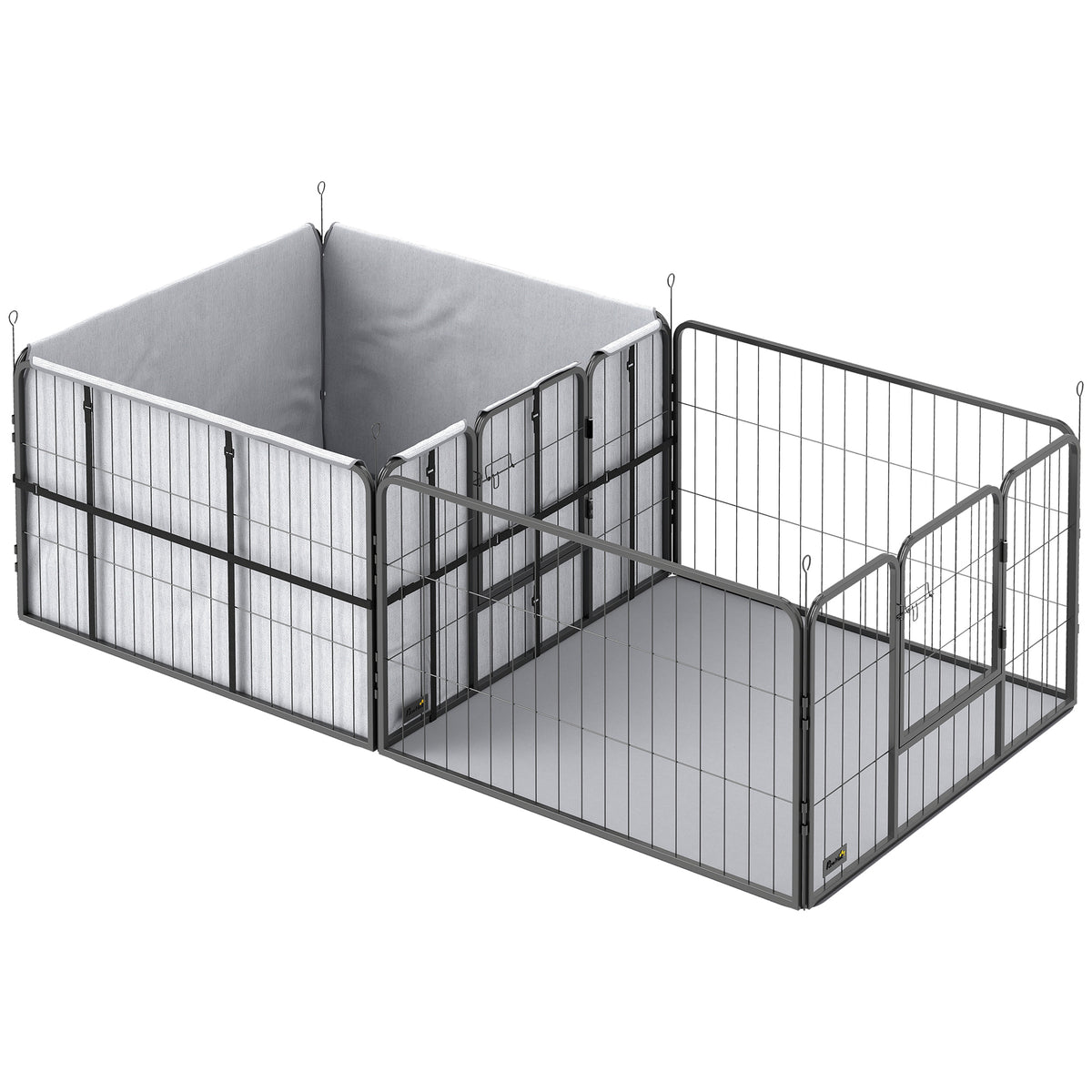 Parc de Mise Bas pour Chien 2 Compartiments Séparés avec Toile Oxford Coupe-Vent 7 Panneaux 203x102x60cm Noir