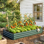 Carré Potager en Métal Modulable - Potager Surélevé 241x90,5x30cm en Acier Galvanisé - Jardinière Extérieur Anti-Rouille pour Légumes et Fleurs, Vert Foncé