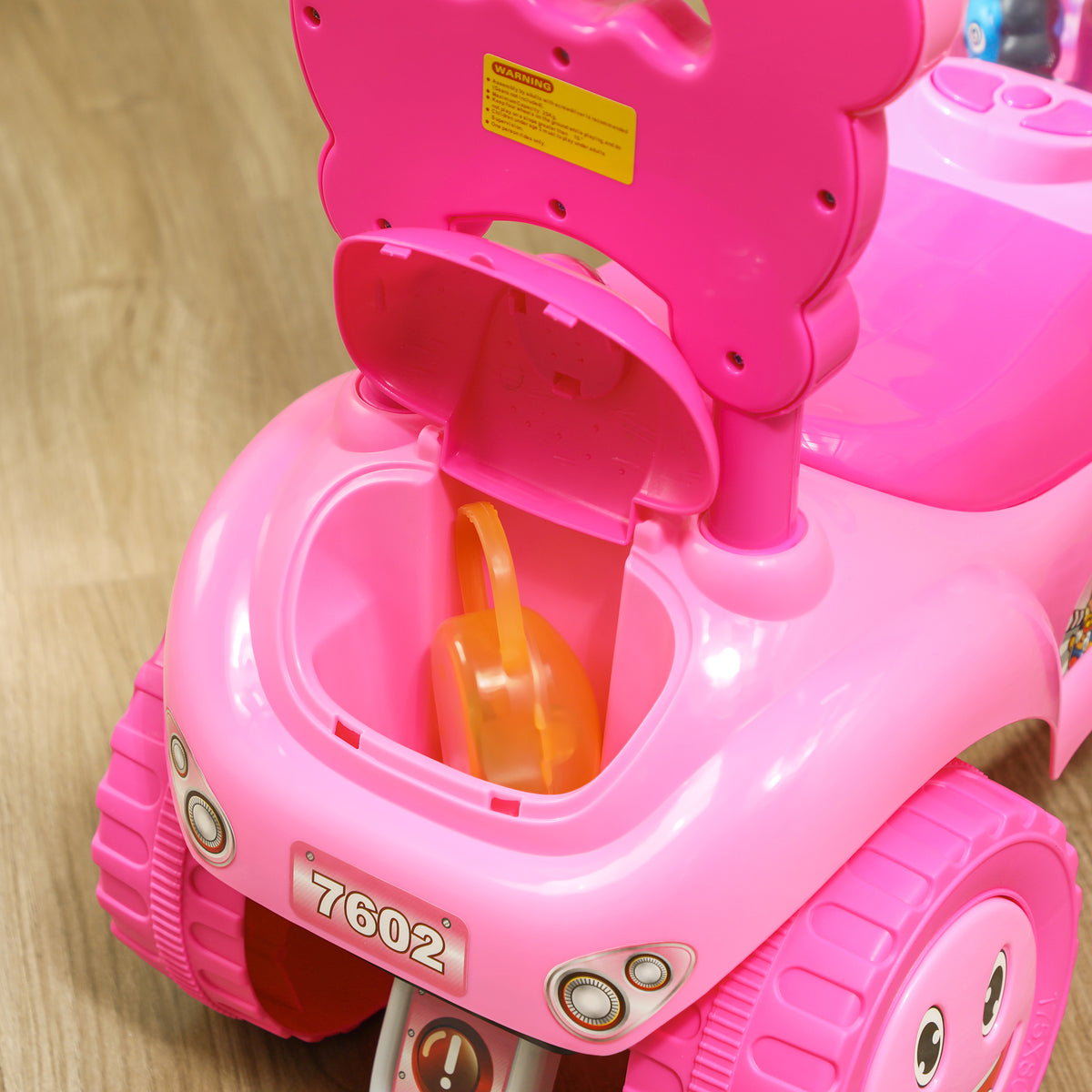 Voiture Porteur pour Enfants, Véhicule à Pousser avec Klaxon, Lumières, Musique, Volant, Rangement Sous le Siège, Rose