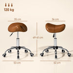 Tabouret à roulettes, chaise de travail avec hauteur réglable 49-61 cm et selle ergonomique, 52x53x49-61cm, marron
