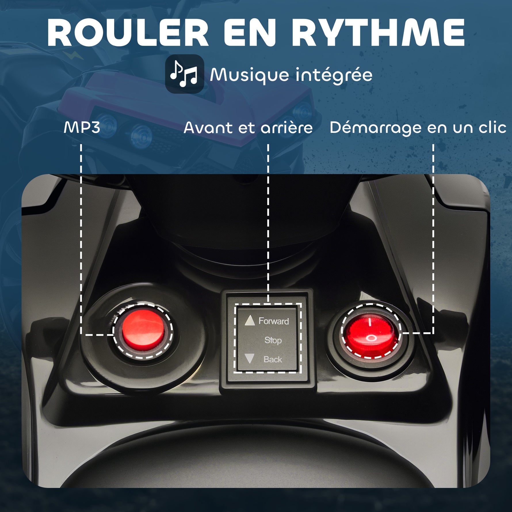 Quad électrique enfant 6V, voiture électrique enfants ATV, musique et phares LED, pour 18 à 56 mois, 70 x 42 x 45 cm, rose