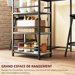 Ensemble table de bar avec 2 tabourets et étagères de rangement pour salle à manger, cuisine, gris et noir