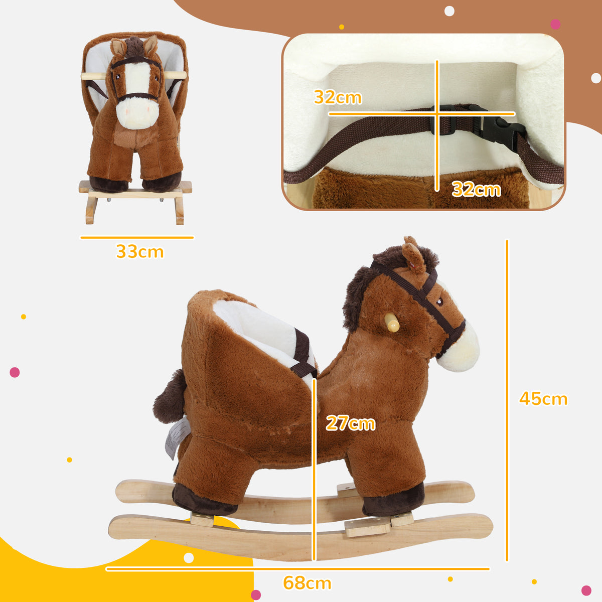 Cheval à bascule pour enfants jouet à bascule bébé de 18 à 36 mois avec effet sonore base en bois ceinture de sécurité