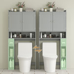 Meuble WC dessus de toilette ou machine à laver, 2 portes, 3 compartiments, porte-papier toilette, 80x19,5x170cm, gris