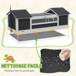 Casa para tortugas terrestres recinto exterior 2 refugios soporte de lámpara ajustable madera maciza 120 x 56,5 x 43 cm gris