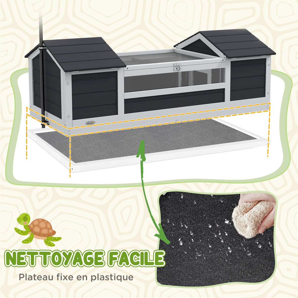 Casa para tortugas terrestres recinto exterior 2 refugios soporte de lámpara ajustable madera maciza 120 x 56,5 x 43 cm gris
