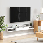 Meuble TV Suspendu, Meuble Télé pour Téléviseur jusqu'à 75 Pouces, Tiroir Rabattable, 2 Étagères, 180x24x16cm, Blanc