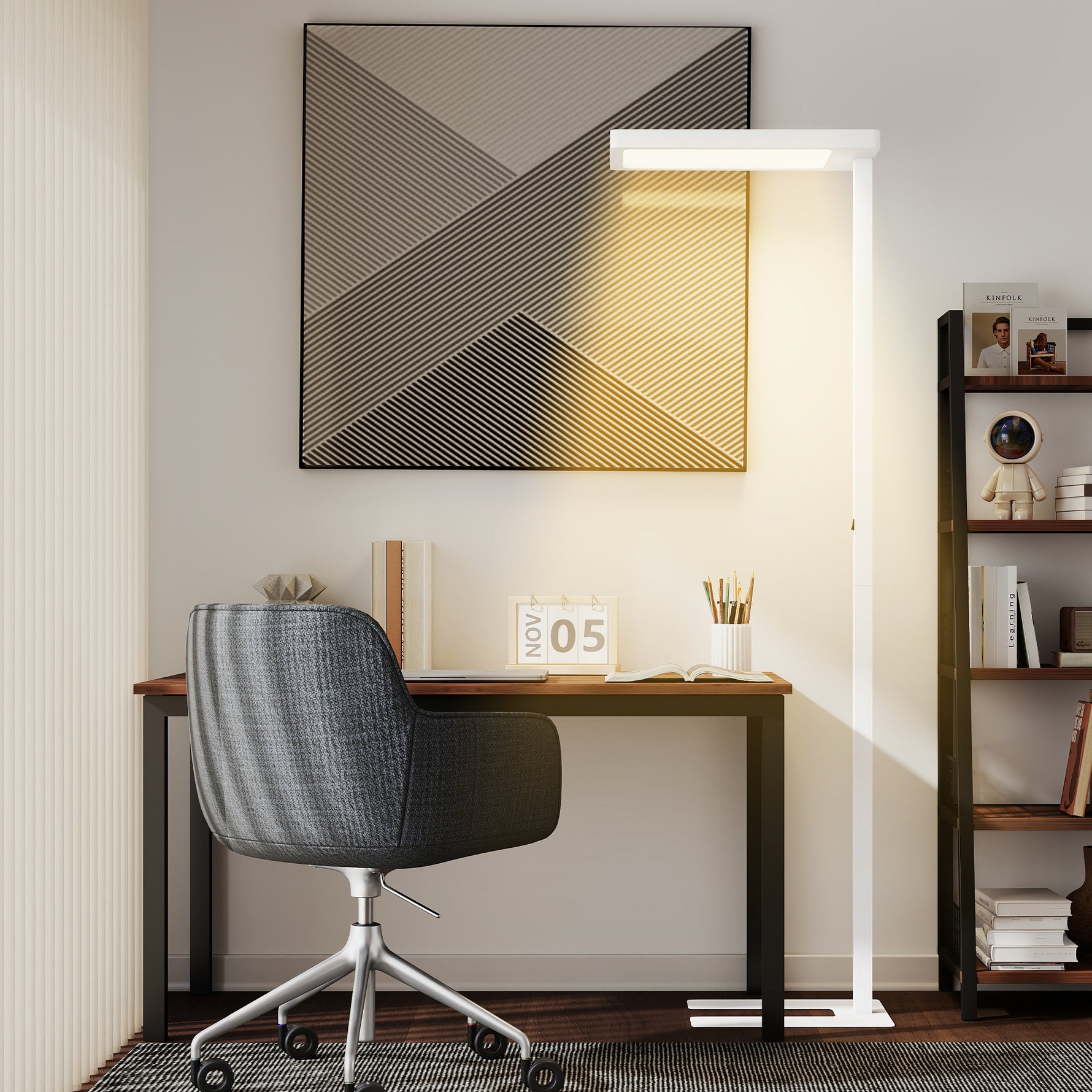 Lampadaire sur pied salon LED dimmable spectre complet pour le soin des yeux télécommande 60 x 32 x 196 cm blanc