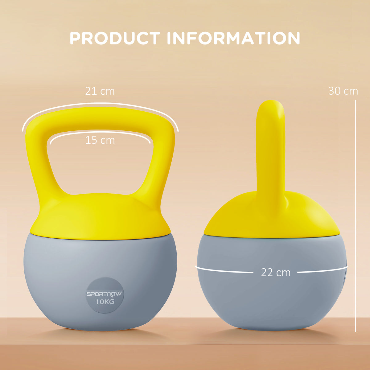 Kettlebell 10kg haltère avec poignée antidérapante pour fitness musculation cardio, gris et jaune