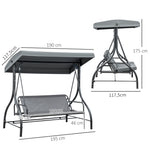 Balancelle de Jardin 3 Places Convertible Inclinaison Toit réglable Matelas Grand Confort Rembourrage 7 cm fourni
