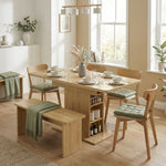 Mesa de comedor rectangular extensible para 4 a 6 personas, mesa de cocina de 110-130 cm, 6 estantes abiertos, madera natural