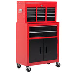 Servante d'atelier servante/ caisse à outil 6 tiroir +1 commode coffre amovible chariot acier rouge et noir